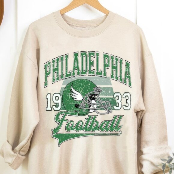 Philadelphia Football Sweatshirt, Vintage Style Philadelphia Eagles Crewneck Fan - Picture 2 of 4